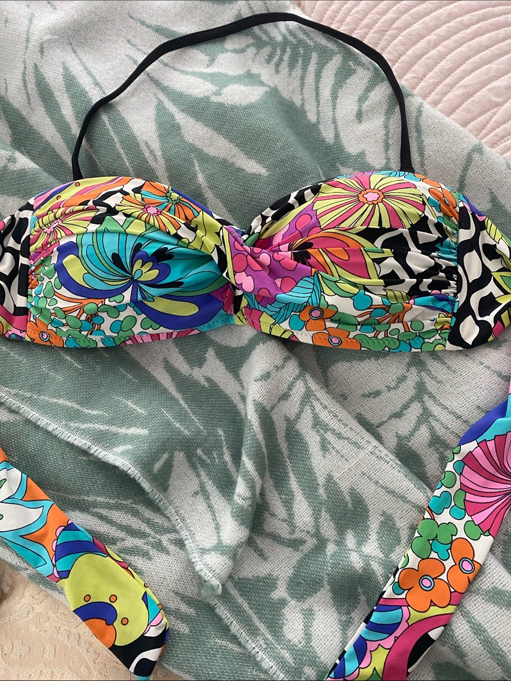 Floral Multicolor Bandeau Bikini Top with Removable Strap